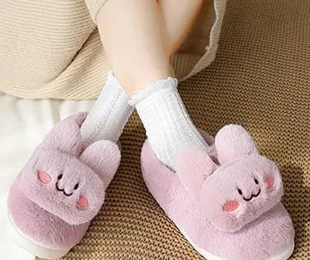 Purple Smiley Bunny Face Kawaii Slippers