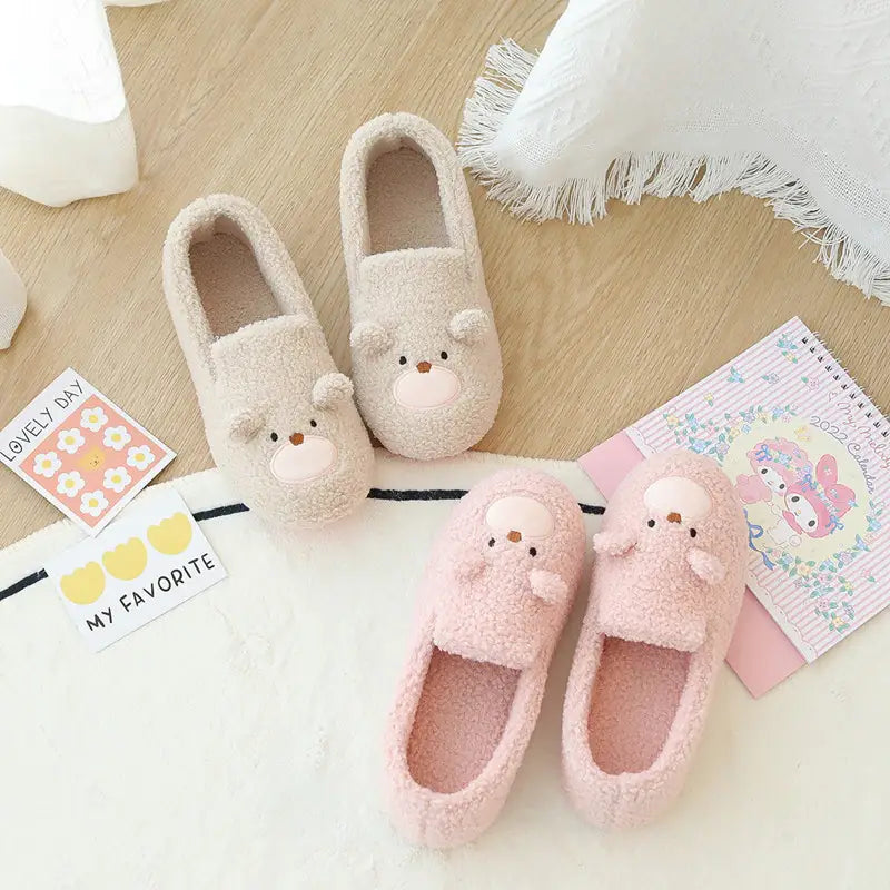 Comfy Brown Teddy Bear Kawaii Slippers