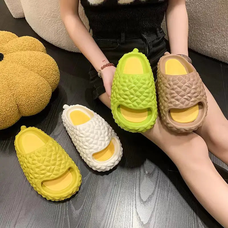 Comfy Green Durian Kawaii Slippers