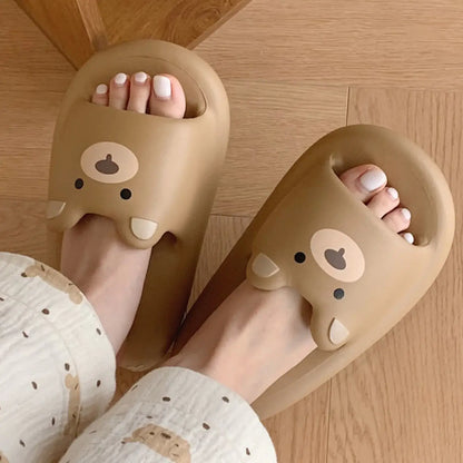 Comfy Brown Bear Face Kawaii Slippers