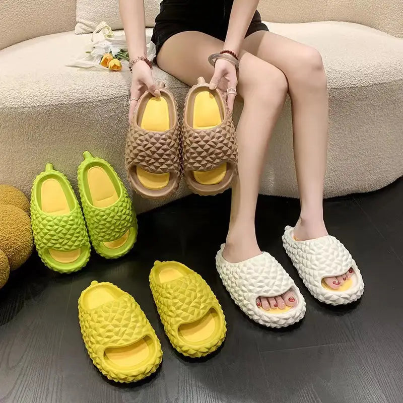 Comfy Green Durian Kawaii Slippers