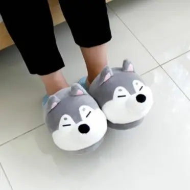 Comfy Gray Shiba Inu Kawaii Slippers