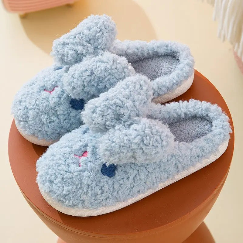 Fuzzy Blue Bunny Kawaii Slippers