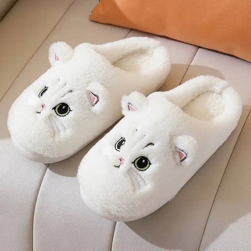 Cute Eyes White Kitty Kawaii Slippers