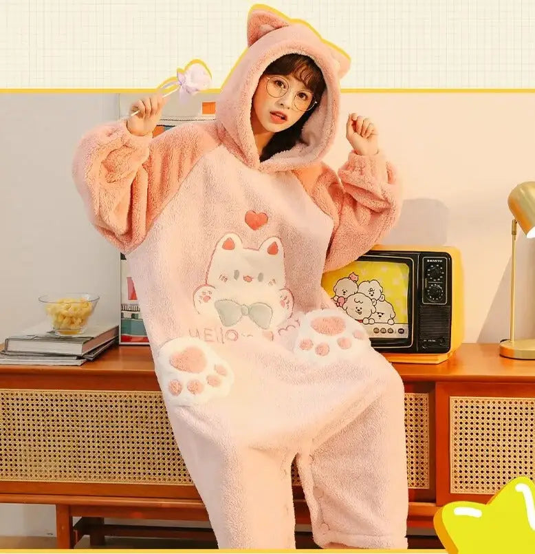Japanese Anime Kawaii Neko Cat Summer Pajamas Cosplay Kigurumi