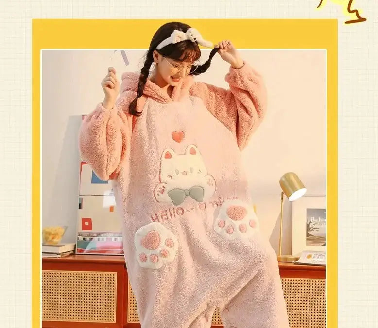 Japanese Anime Kawaii Neko Cat Summer Pajamas Cosplay Kigurumi