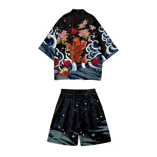 Conjunto de pantalones cortos Haori con flor de pez koi