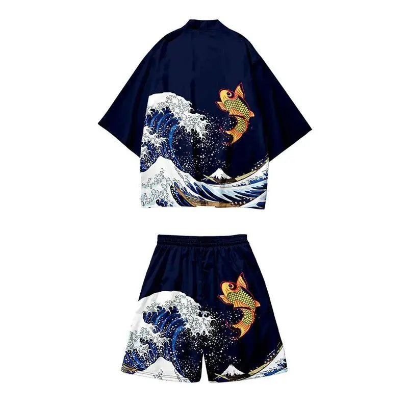 Koi Fish Wave Haori Shorts Set