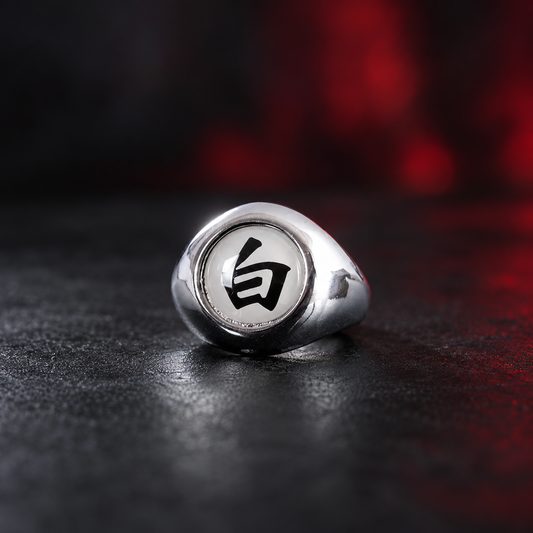 Konan Byaku Akatsuki Ring against a restrained crimson and charcoal backdrop