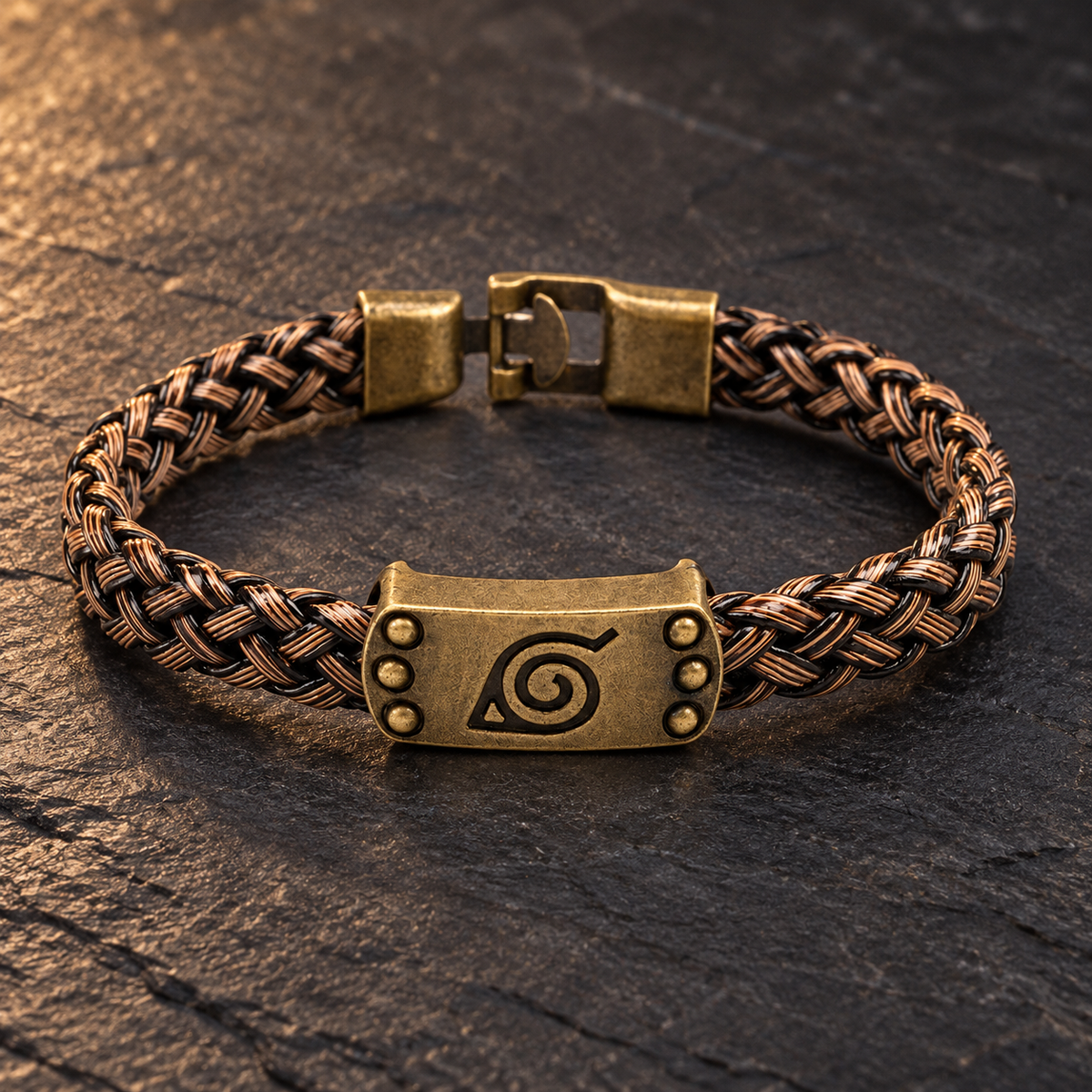 Konoha-inspired braided bracelet styled on dark stone