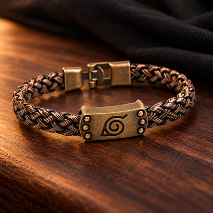 Close-up of Konoha-inspired bracelet on warm wood