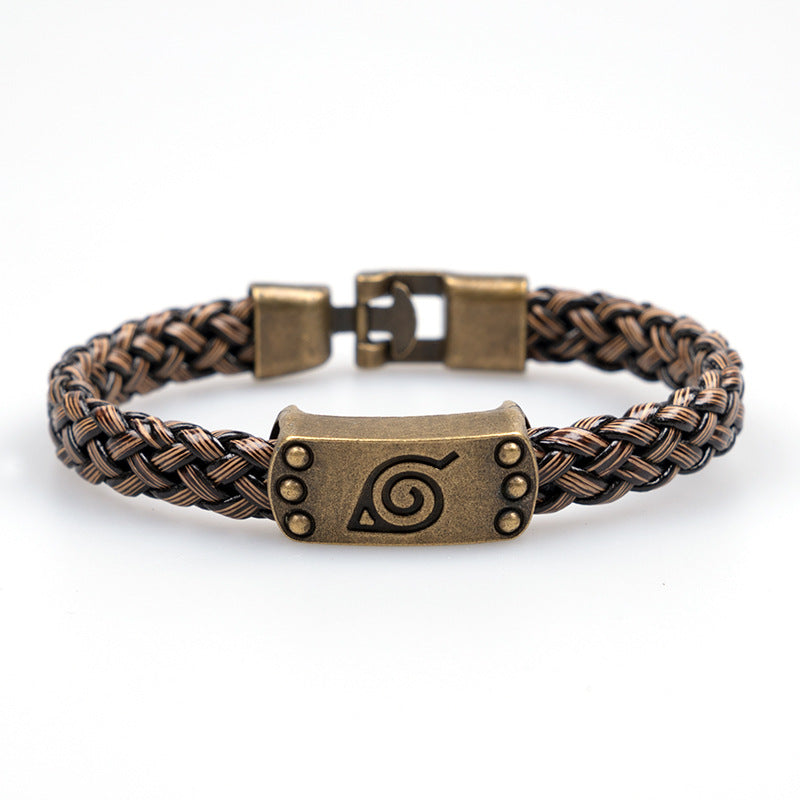 Konoha-inspired bronze-tone braided bracelet front view