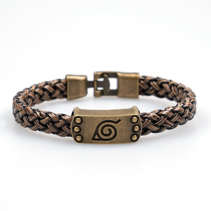 Konoha-inspired bronze-tone braided bracelet front view