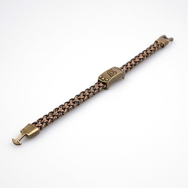 Full length view of Konoha-inspired braided bracelet and clasp