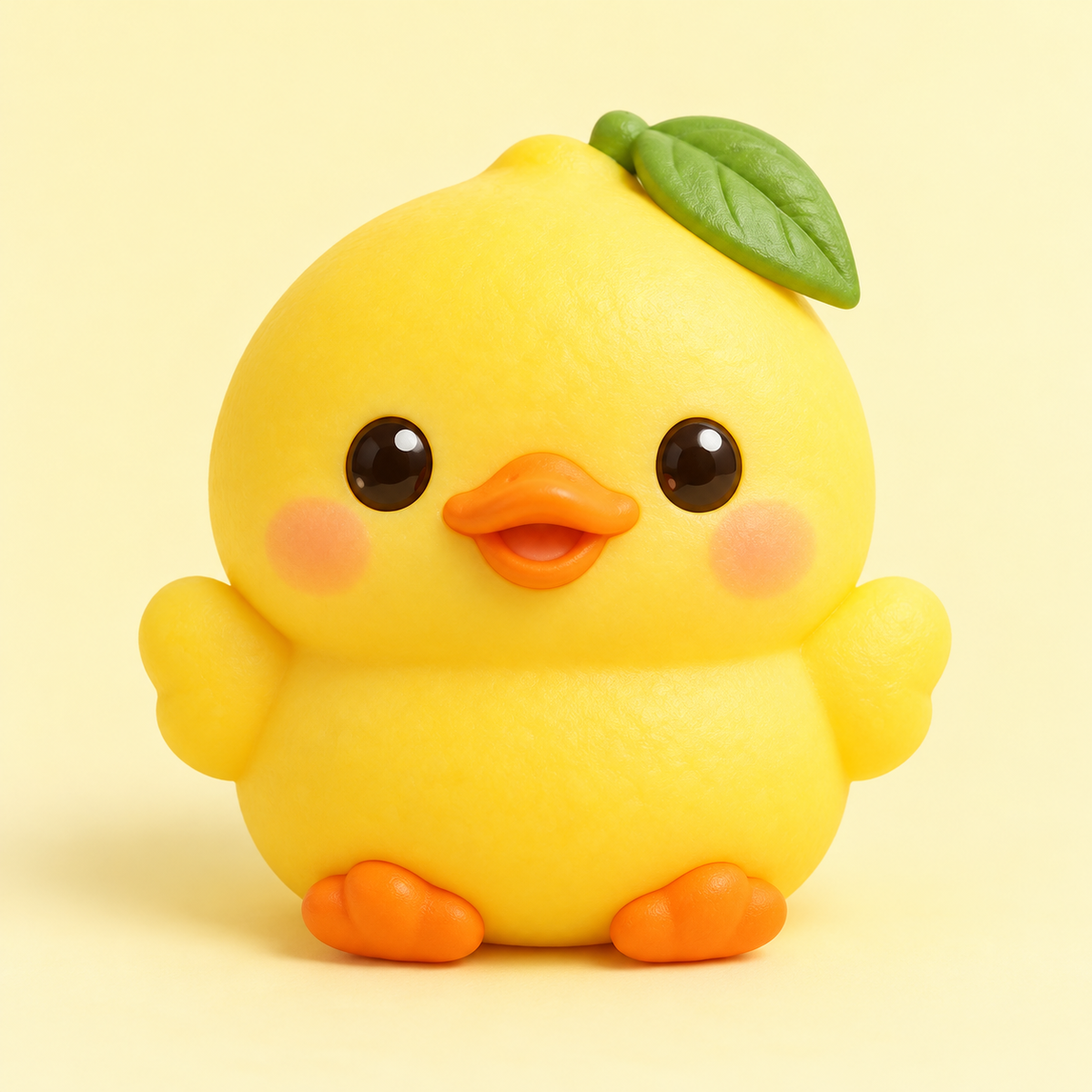 Sunny yellow lemon duck kawaii squishy toy on cream backdrop