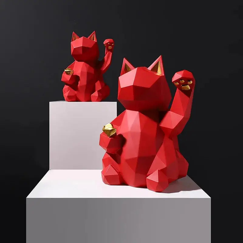 Escultura de origami roja gato de la suerte