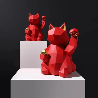 Red Origami Sculpture Lucky Cat