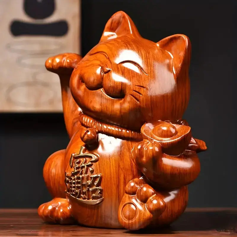 Gato de la suerte Maneki Neko de madera