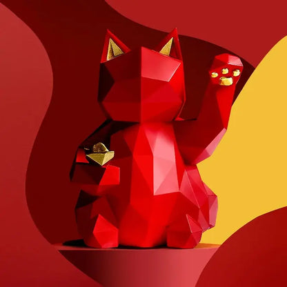 Red Origami Sculpture Lucky Cat