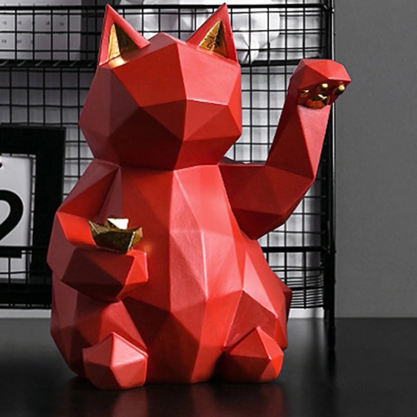 Scultura Origami Rossa Gatto Portafortuna