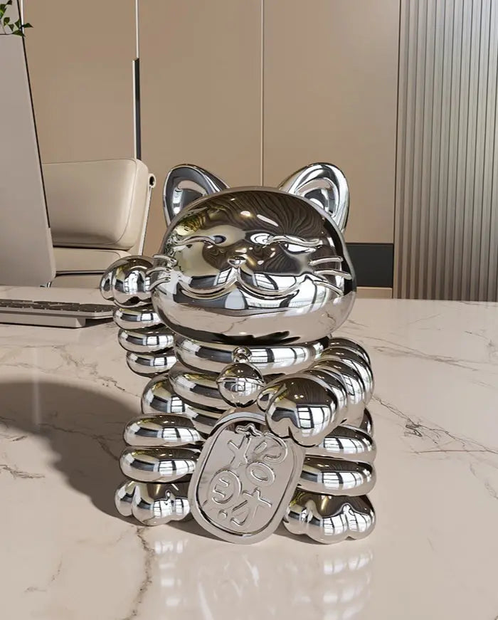Silver Puffy Lucky Cat