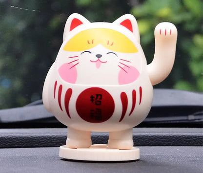 White Daruma Waving Lucky Cat