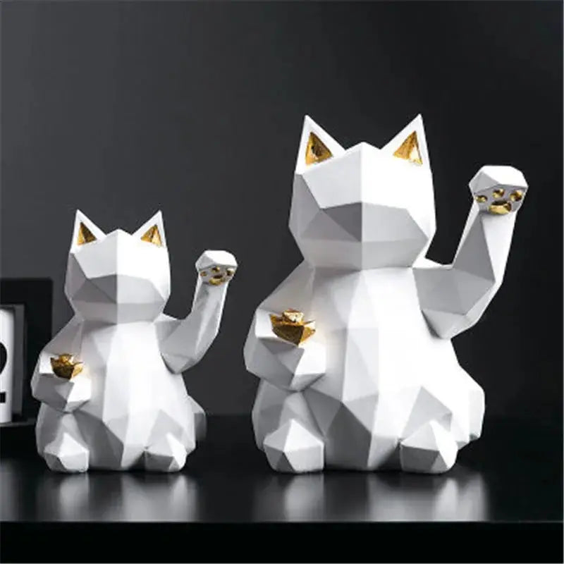 Sculpture Origami Blanche Chat Chanceux