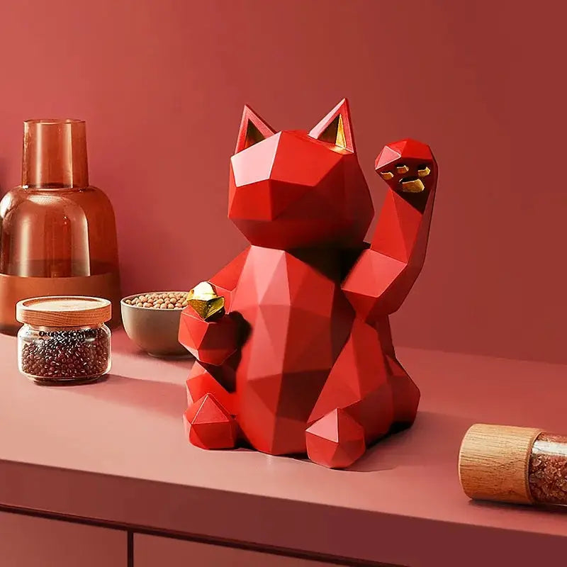 Red Origami Sculpture Lucky Cat
