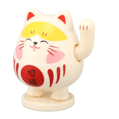 White Daruma Waving Lucky Cat