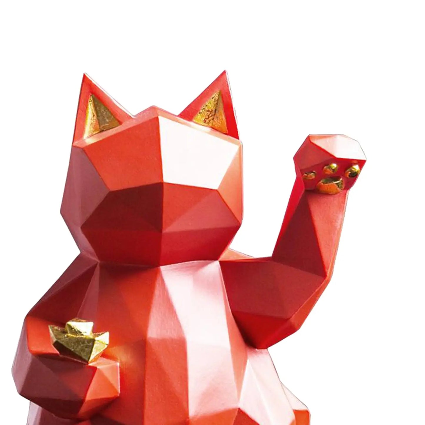 Sculpture Origami Rouge Chat Chanceux