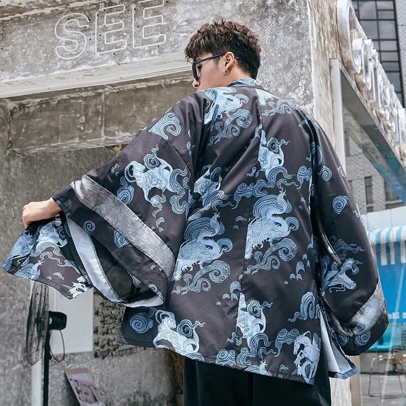 Zodiac Signs Black Men’s Kimono Jacket
