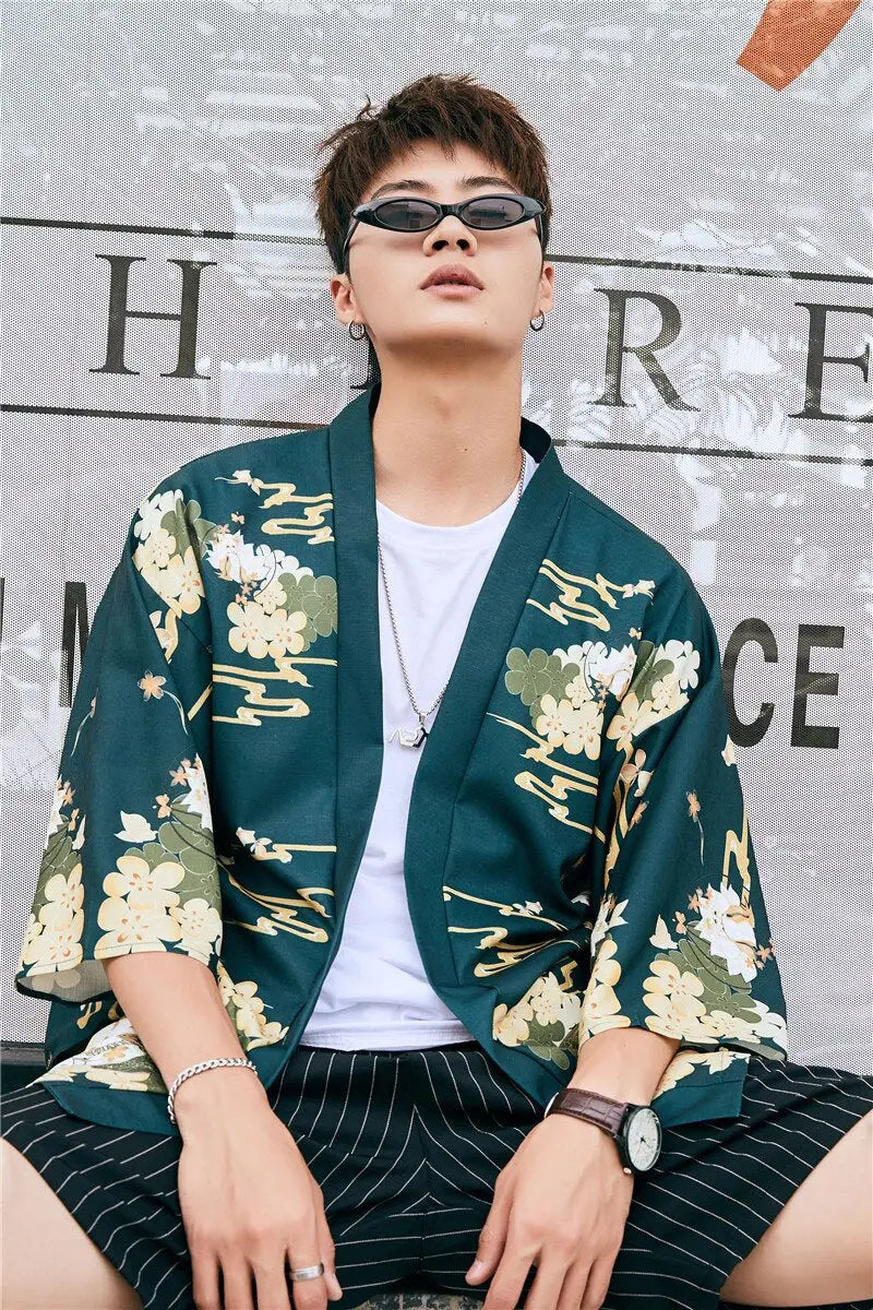 Sakura Green Men’s Kimono Jacket