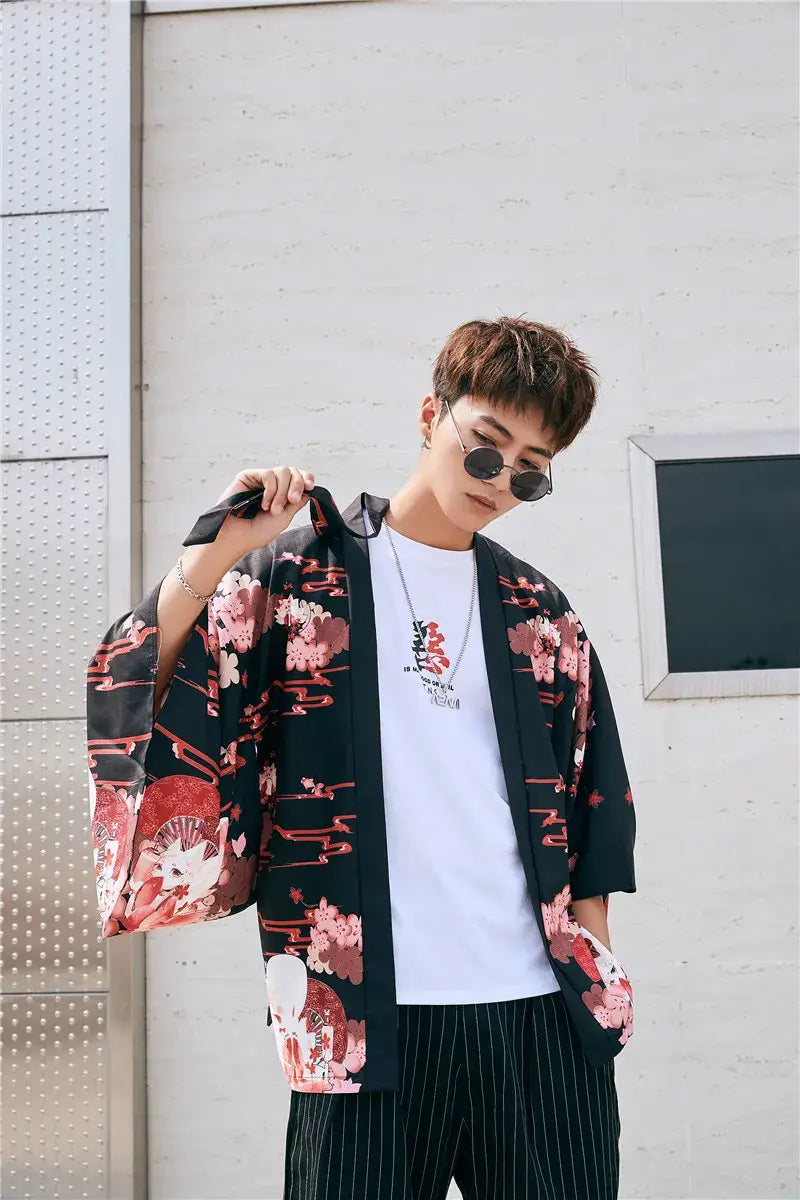 Men Kimono Cardigan Japanese Jacket Coat Yukata Retro Haori Loose Casual  Outwear | eBay