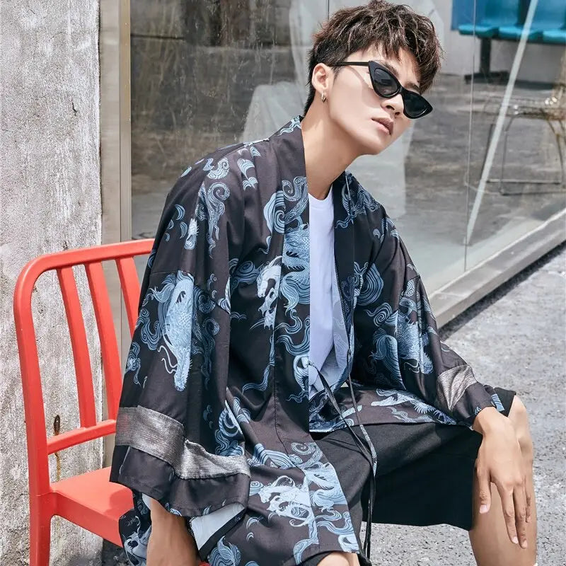 Zodiac Signs Black Men’s Kimono Jacket