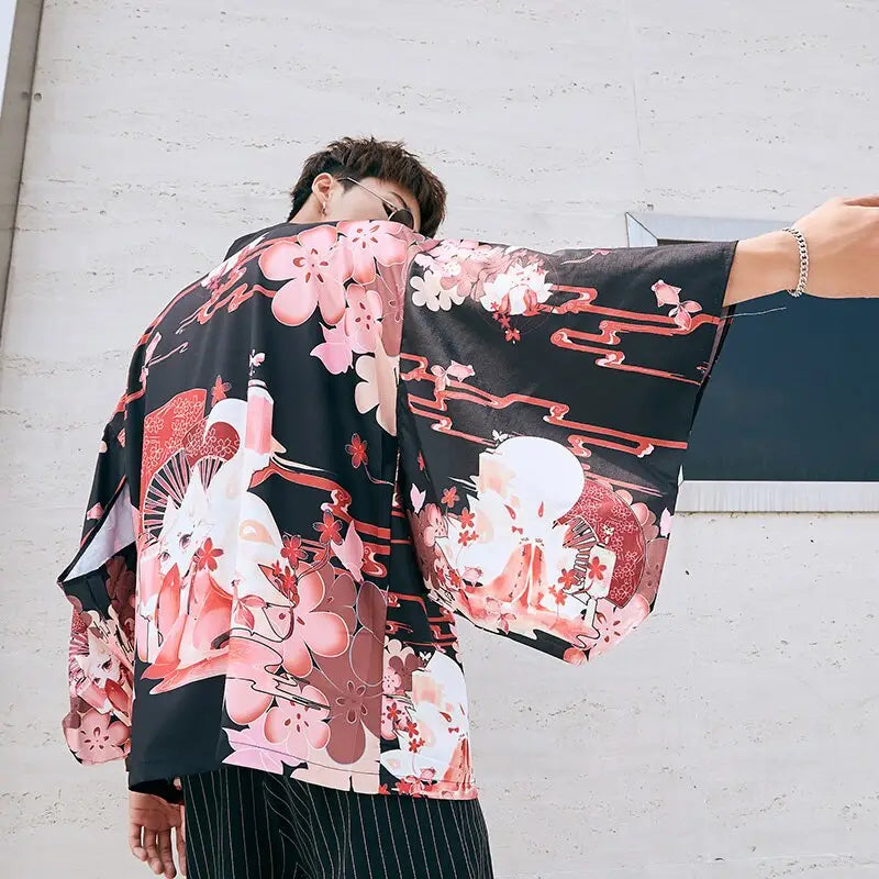 Veste kimono noire pour hommes Sakura