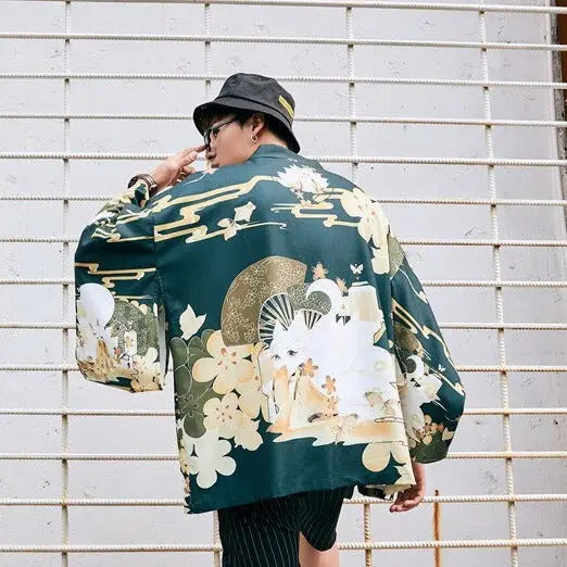 Chaqueta kimono verde Sakura para hombre