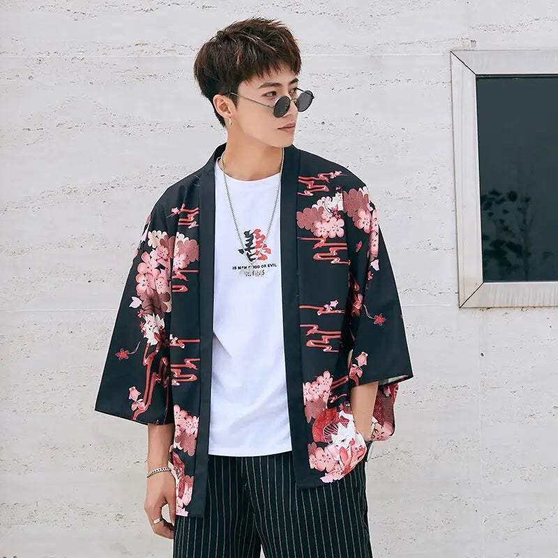 Sakura Black Men’s Kimono Jacket