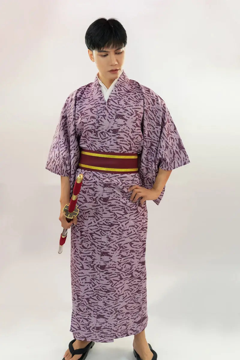 Kimono tradizionale da uomo con onde rosa
