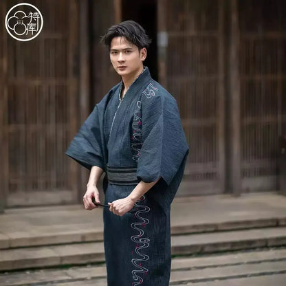 Sakura River Navy Men Kimono