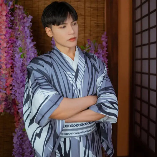 Kimono Homme Imprimé Tigre Blanc et Gris
