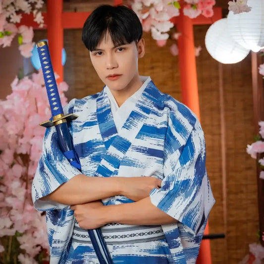 Kimono de hombre tradicional azul y blanco