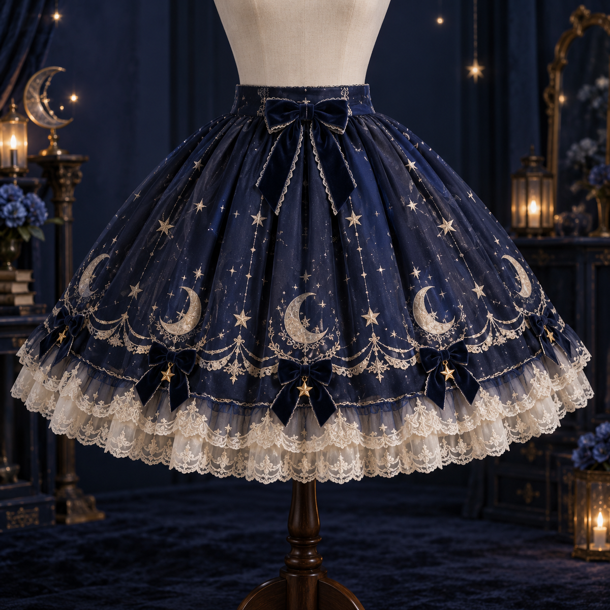 Moonlit Observatory Lolita skirt with moon and star motif