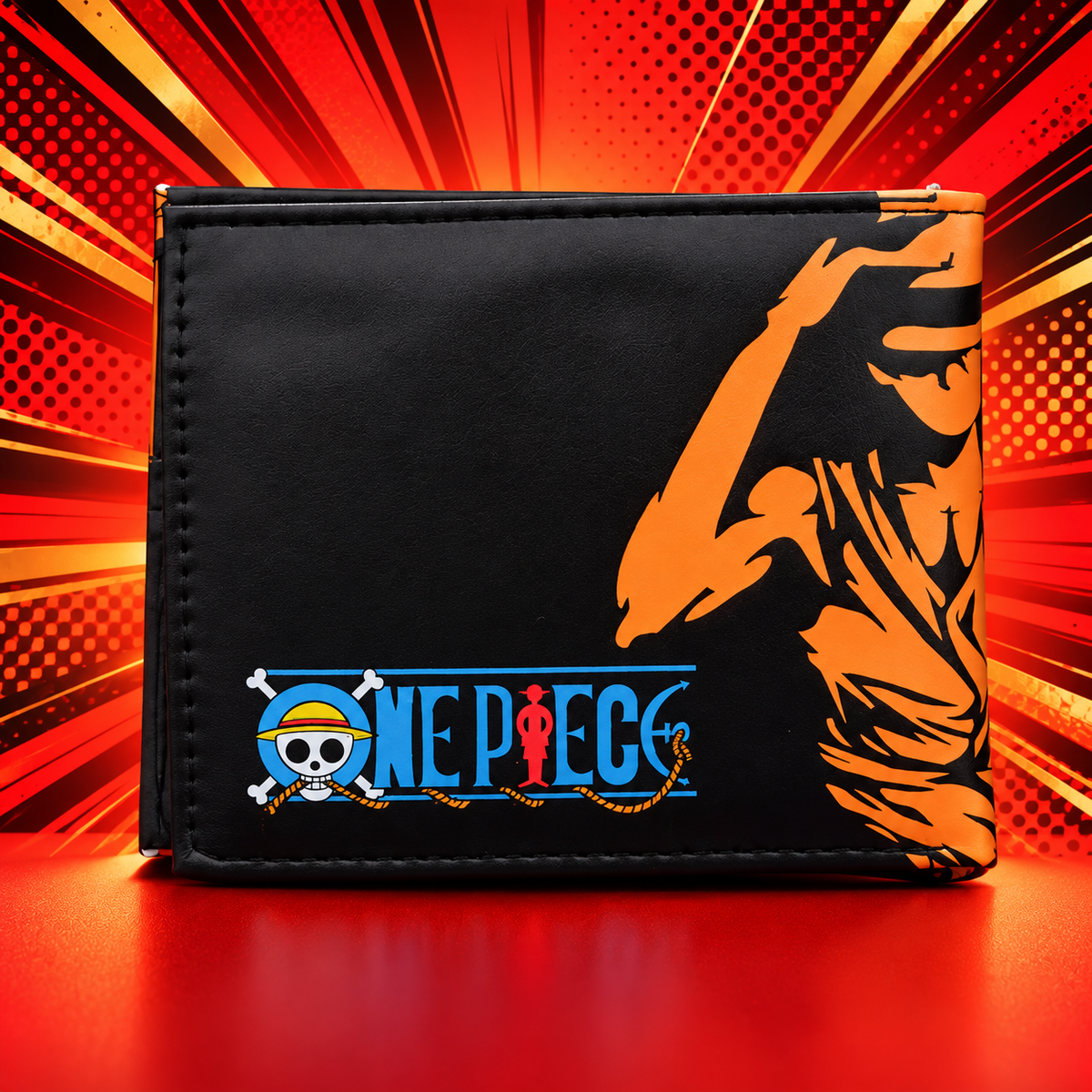 Reverse of Mugiwara Pirates Anime Wallet with One Piece wordmark