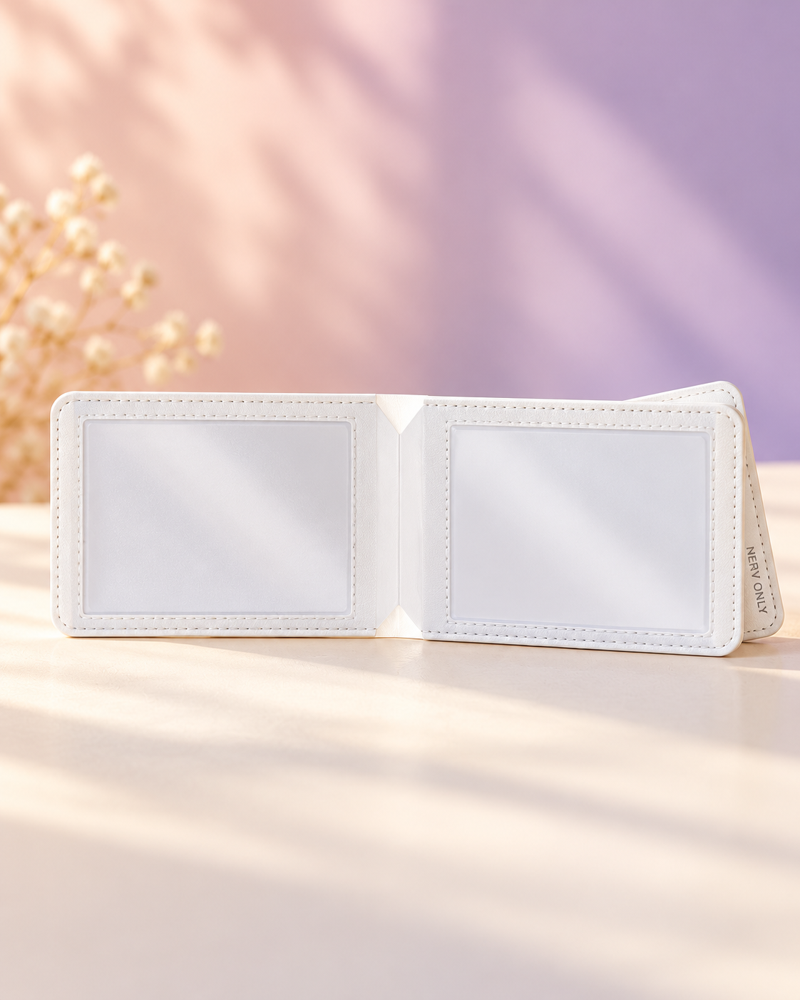 Open white NERV card holder showing clear interior windows