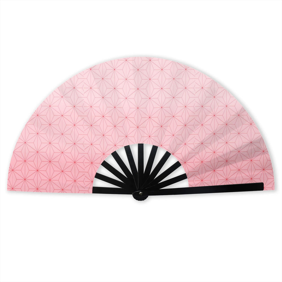 Pale pink folding fan with geometric Nezuko-inspired pattern
