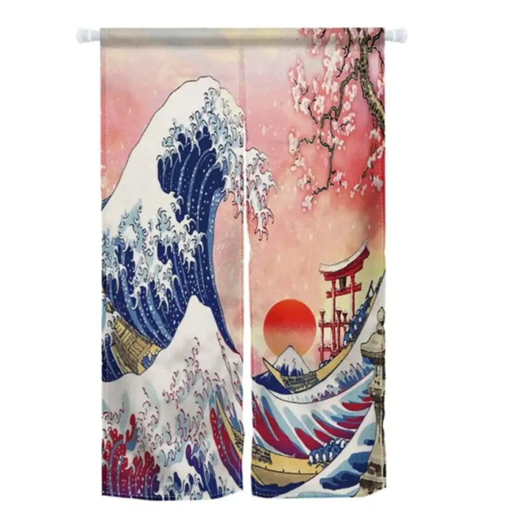 Red Sunset Wave Noren Curtain
