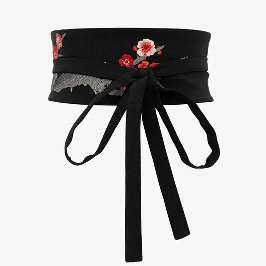 Cherry Blossom Embroidery Black Obi