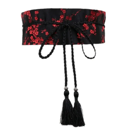 Cinturón Obi negro para mujer Red Sakura