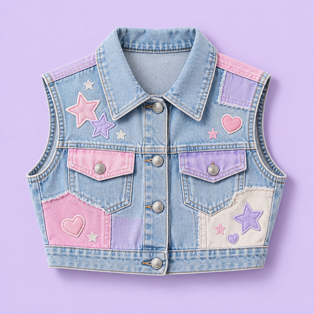 Pastel Patchwork Harajuku Denim Vest