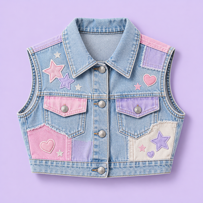 Pastel Patchwork Harajuku Denim Vest